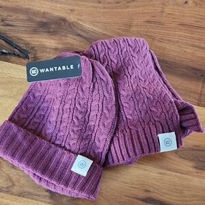 Wantable Purple Knit Beanie and Scarf Set. NWT